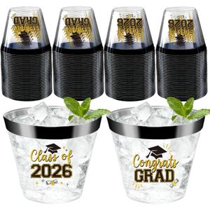 Graduation Cups 2026 Plastic Cups Disposable 9 Oz, 50 PCS Class of 2026 Decoration Cups Black and Gold Congrats Grad Party Cups, Elegant Drinkware for Grad Festivities Graduation Party Favors