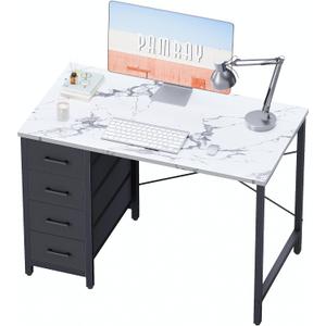 Pamray 32 Inch Computer Desk with 4 Drawers Small Office Desk for Home Bedroom Study Writing Simple Modern Computer Table Marble