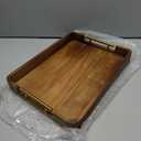 Acacia Wood Serving Tray with Handles, 17x13 Inch Ottoman Tray for Coffee Table, Candle Display, Breakfast in Bed, Large Wooden Decorative Tray with Non-Slip Pads, for Kitchen, Dining, Home Decor