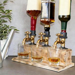 Wood Faucet Shaped Whisky Liquor Dispenser | Perfect Wine Alcohol Gifts for Men, Christmas Fathers Day Birthday Gifts for Father Grandfather Husband | Rustic Farmhouse Bar Home Decor (3 Faucet Style)