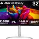 LG 32UP83AK-W 32-inch Ultrafine 4K UHD (3840 x 2160) IPS Computer Monitor, 60Hz, HDR10, Built-in Speaker, Reader Mode, HDMI, DisplayPort, USB Type-C 60W PD, Tilt/Height/Pivot Adjustable Stand, White