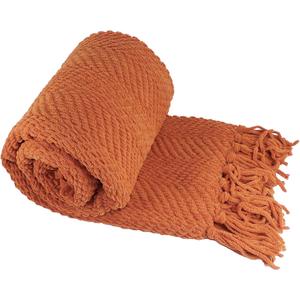 Home Soft Things Throw Blanket Knitted Tweed Throw 50'' x 60'', Rust, Super Soft Cozy Warm Comfortable Breathable Throw for Living Room Chair Couch Bed Sofa Bedroom Home Décor