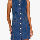 Women's Denim Dress Jean Sleeveless Button Down Shirt Mini Blue Small