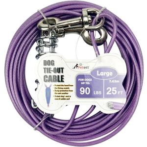 Petest 25ft Tie-Out Cable with Crimp Cover & Buffer Spring for Large Dogs Up to 90 Pounds (Blue & Purple)