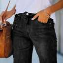 Necooer Women Jean Shorts Ripped Casual Summer Mid Waist Stretchy Five Points Denim Jean Shorts (Black, M)