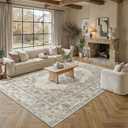 PureCozy 9x12 Washable Area Rug Beige Non Slip Thick Soft Vintage Carpet