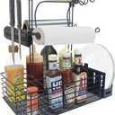 Grill Caddy,BBQ Condiment Organizer for Outdoor, Camping Tailgating Picnic Kitchen Storage Caddy Kitchen Organizer for Camper Magnetic Tool Holder with Paper Towel Holder with Handle Portable