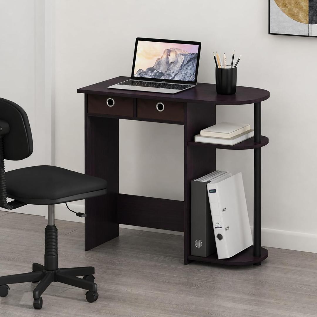 Furinno Go Green 32-Inch Computer Desk with 2-Tier Shelf, Dark Mocha, 32-in Wide with 2 Drawers