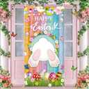 Happy Easter Door Cover Decorations 6x3ft Easter Party Decorations Backdrop Spring Eggs Bunny Flowers Hanging Banner for Indoor Outdoor Holy Sunday Party Supplies (bunny)