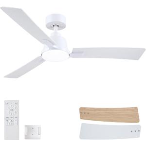 52 Inch Ceiling Fans with Lights,Low Profile Ceiling Fan,Modern Flush Mount,Reversible 6 Speeds,3CCT Dimmable Noiseless White Ceiling Fans for Living Room,Bedroom and Patio,ETL Listed