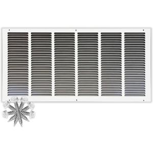 HVAC Premium 32'' x 12'' [Duct Opening] Flat Stamped Steel Return Air Grille - Sidewall and Ceiling - HVAC Vent Duct Cover - White [Overall Size: 33.75''w X 13.75''h]
