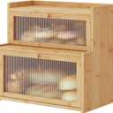 Double Layer Bamboo Bread Box for Kitchen Counter,Bread Holder,Countertop Bread Storage with Window (Natural)