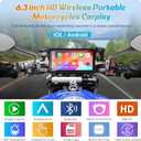 Carpuride W603 Motorcycle Carplay Screen, Wireless CarPlay & Android Auto for Moto, Remote Control6.3" Waterproof Touchscreen, BT Trans, GPS Navigation, Siri, G00gle Assistant