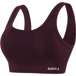 AUROLA Power Womens Square Back Basic Sports Bra - Square Neck Padded Low Impact Yoga Bra Workout Crop Top, L