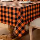 Joyfol Day Halloween Orange Buffalo Plaid Tablecloth - 55x86 Inch Rectangle Washable Checkered Table Cover, Fall & Thanksgiving Decor for Holiday Parties