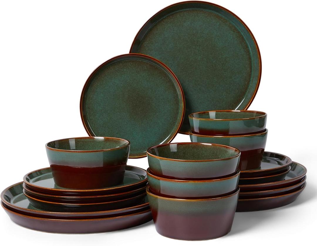 Pokini Ceramic Plates and Bowls Sets for 6, 18pcs Dinnerware Sets, Dish Set