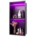 WICHEMI Stainless Steel Shower Niche 12" X 24", No Tile Needed Wall Niche with RGB Light, Recessed Shower Shelf for Bathroom Storage Over Mount Installation, Matte Black