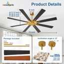Large Ceiling Fan No Light: Modern 72 Inch 8 Blade Outdoor Ceiling Fans with Remote APP Control - Black Gold Big Fan without Light Indoor Reversible 6 Speed Quiet DC Motor