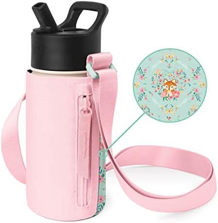 Simple Modern Kid's Water Bottle Carrier Sling with Adjustable Strap | Bottle Holder Crossbody Bag for Walking, Hiking and School | Summit Collection | Fox and The Flower | Pink