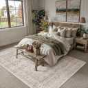 8x10 Washable Area Rug Beige Vintage Non Slip Soft Low Pile Rug for Living Room Bedroom Dining Room Office Distressed Oriental Indoor Large Throw Carpet for Home Decor