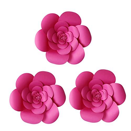Daily Mall Party Flower Decorations Giant Paper Flower Wedding FlowersBackdrop DIY Handcrafted Flower for Nursey Birthday Wall Decor (Rose red, 3pcs-16'')