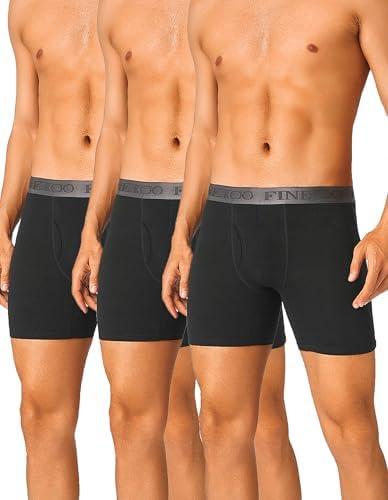 FINETOO Mens Underwear Cotton Boxer Briefs Soft Comfort Boxers Moisture-Wicking Breathable Underwear for Men Pack 3, XXXL