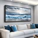 ERQINHUA Large Wall Decor For Bedroom Wall Art For Living Room Office Decor Blue Beach Sea Wave Paintings Sunrise Ocean Seascape Wall Pictures Canvas Artwork Modern Home Decor Black Frame 30x60 In