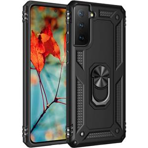 Dionsibei Military Grade Drop Impact for Samsung Galaxy S21 Plus Case 360 Metal Rotating Ring Kickstand Holder Armor Heavy Duty Shockproof Case for Galaxy S21 Plus Phone Case (Black)