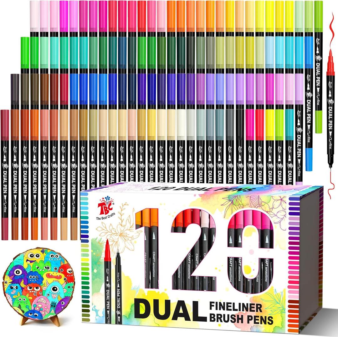 TBC The Best Crafts Dual Markers Brush Pens, 120 colors Art Marker Art Markers Gifts for Teens, Double Tip Colored Pen for Adult Coloring Books Coloring Writing
