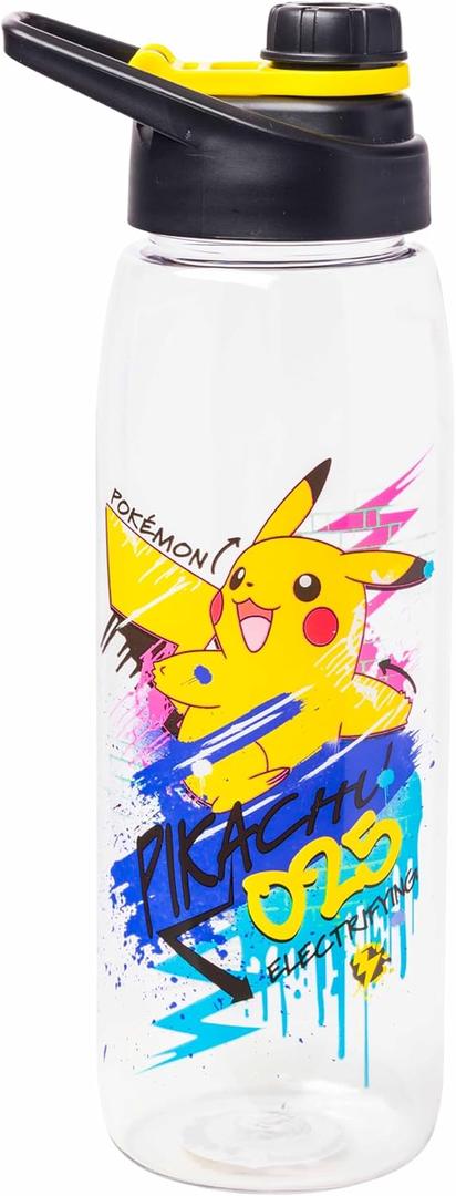 Silver Buffalo Pokmon Skate Graffiti Electrifying Pikachu Water Bottle with Screw-On Lid, 28 Ounces