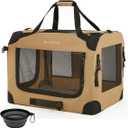 Extra Large Cat Carrier Soft Sided, Portable Small Dog Carrier for 2 Cats, 24"x16.5"x16" Car Travel Folding Comfortable Design, Khaki