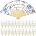 Beeveer 50 Pcs Wedding Foldable Hand Fans Wedding Party Favor with Bag Something Blue Before I Do Handheld Fans Thank You for Celebrating with Us for Bridal Shower Bridesmaid Gift(Blue White Flowers)