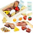 Wooden Play Food Sets for Kids Kitchen, Breakfast Food Toys for Toddlers 3+ Year Old, Pretend Food Play Cutting Bakery Accessories, Montessori Educational Toys, Gift for Boys Girls