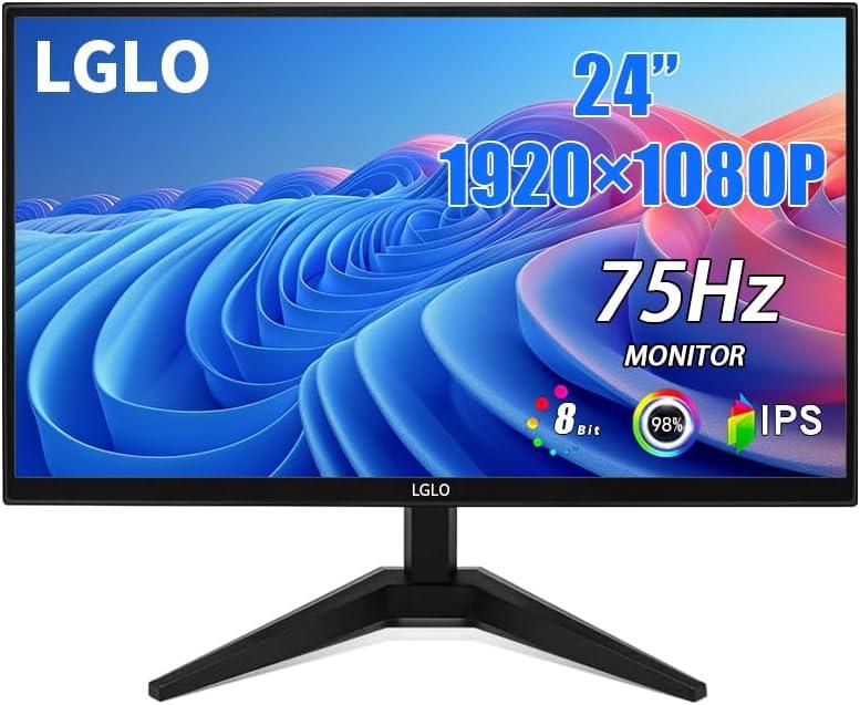 24 Inch Computer Monitor for Office & Student, Full HD 1080P IPS Display (1920x1080), 75Hz Refresh Rate, 2ms Response Time, 98% sRGB, 178° Wide Viewing Angle, VGA & HDMI Input, VESA Mountable, Black