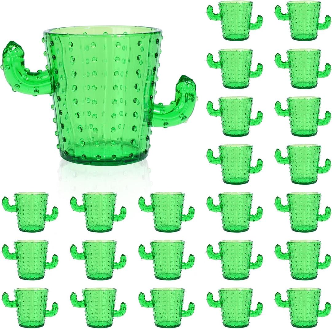 ZZYFGH Plastic Cactus Shot Glasses(Set of 24), 2 Oz Green Cute Cactus Tequila Glasses for Western, Bachelorette, Cinco de Mayo, Tequila, Fiesta Themed Party Supplies