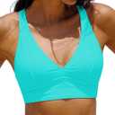GRAPENT Bikini Top for Women V Neck Ruched Criss Cross Padded Beach Vacation Bathing Suit Modest Cute Swim Suit Top Only, M