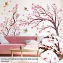 Pink Cherry Blossom Floral Birds Wall Decals Large Cherry Blossom Tree Branch Wall Stickers for Sofa TV Background Wall Decor Bedroom Living Room 67.32x42.91inch