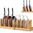 Expandable Pot Lid Organizer, Bamboo Pot and Pan Organizer for Under Cabinet, 16" to 28" Adjustable Length and 10 Dividers