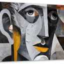 YDYSUNE Extra Large Abstract Wall Art, Geometric Male Portrait Cubism Painting, Grey Face Art Canvas Decor for Living Room & Office, Framed Ready to Hang 29×58 Inch