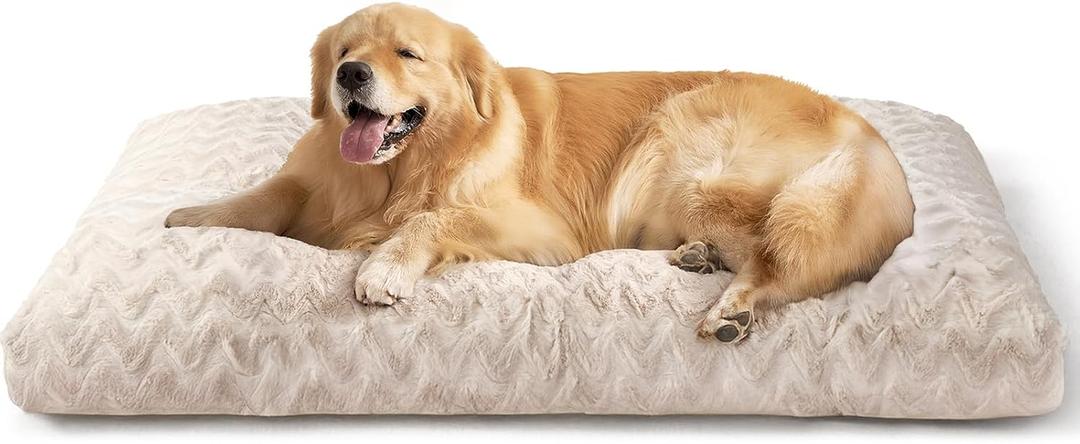 EHEYCIGA Washable XL Dog Bed for Crate 41x27 Inch, Reversible Kennel Pad for Extra Large Dogs Weight Up to 75 lbs, Plush and Comfy Pet Sleeping Mat, Beige