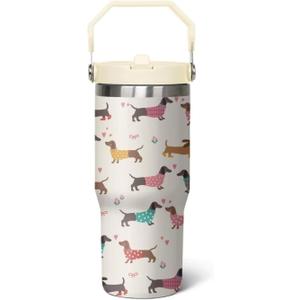 30 oz Dachshund Tumbler with Lid and Straw, Dachshund Coffee Mug, Dog Gifts