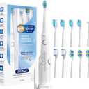 SEAGO Rechargeable Electric Toothbrush for Adults, Last for 30 Days with 5 Modes and 2 Mins Timer, Portable with 10PCS Brush Heads (White)