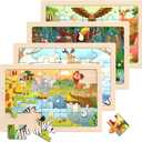 Zeoddler Wooden Puzzles for Toddlers, 4 Pack Animal Jigsaw Puzzles for Kids3-5, 20 Pieces Preschool Learning Activities, Learning & Educational Toys, Gift for Boys, Girls