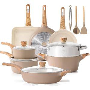 SENSARTE Ceramic Cookware Sets, Pots and Pans Set Nonstick, 20-Piece Induction Cookware, Non-toxic Healthy Non Stick Kitchen Cooking Set with Stay-Cool Handles, PFAS PTFE PFOA PFOS Free