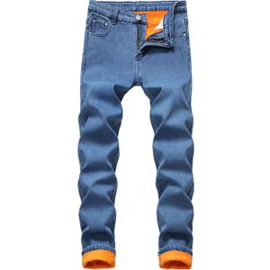 FREDD MARSHALL Men's Fleece Lined Skinny Winter Slim Fit Thicken Warm Stretch Jeans (Blue)