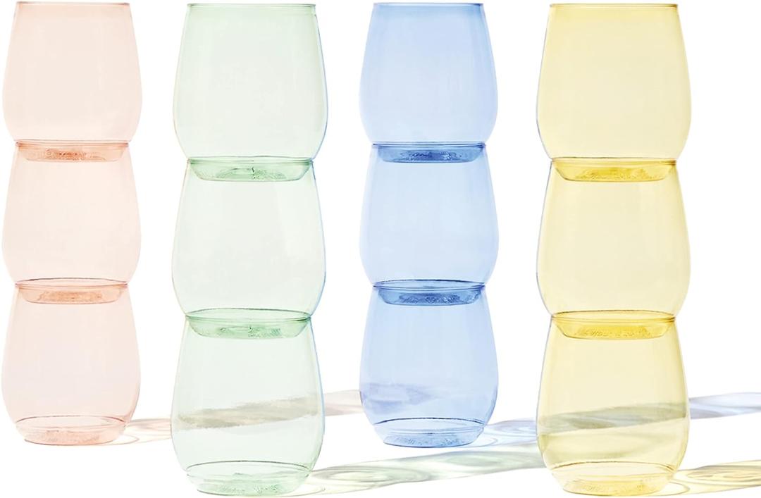 TOSSWARE POP 14oz Vino - Color Series SET OF 12, Premium Quality, Recyclable, Unbreakable & Crystal Clear Plastic Wine Glasses