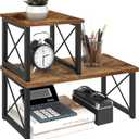 ELITEROO Wood Desktop Shelf, 2 Tier Adjustable Small Bookshelf Organizer, Freestanding Stackable Desk Stand, Storage Organizers, Kitchen Counter Display Rack, Rustic Brown