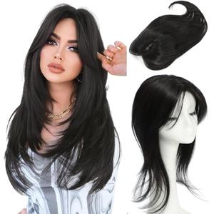 Hair Toppers for Women 18 inch Hair Topper Wiglets Synthetic Hairpieces for Women with Thinning hair 5.5x5 Inch Base (1B)