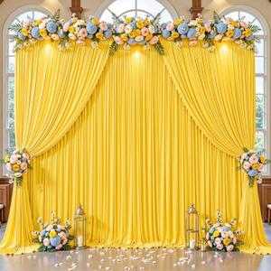 16 x 10 ft Yellow Backdrop Curtains for Party Photo Background Curtains Wrinkle Free Drapes Lemon Yellow Polyester Curtains Backdrop for Baptism Wedding Baby Shower Birthday Events, 4 x 10ft, 4 Panels