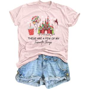 Women Magical Christmas T Shirt Merry Christmas Shirt Xmas Magic Kingdom Shirts Magic Castle Holiday Short Sleeve Top Tee Red (Pink, XL)